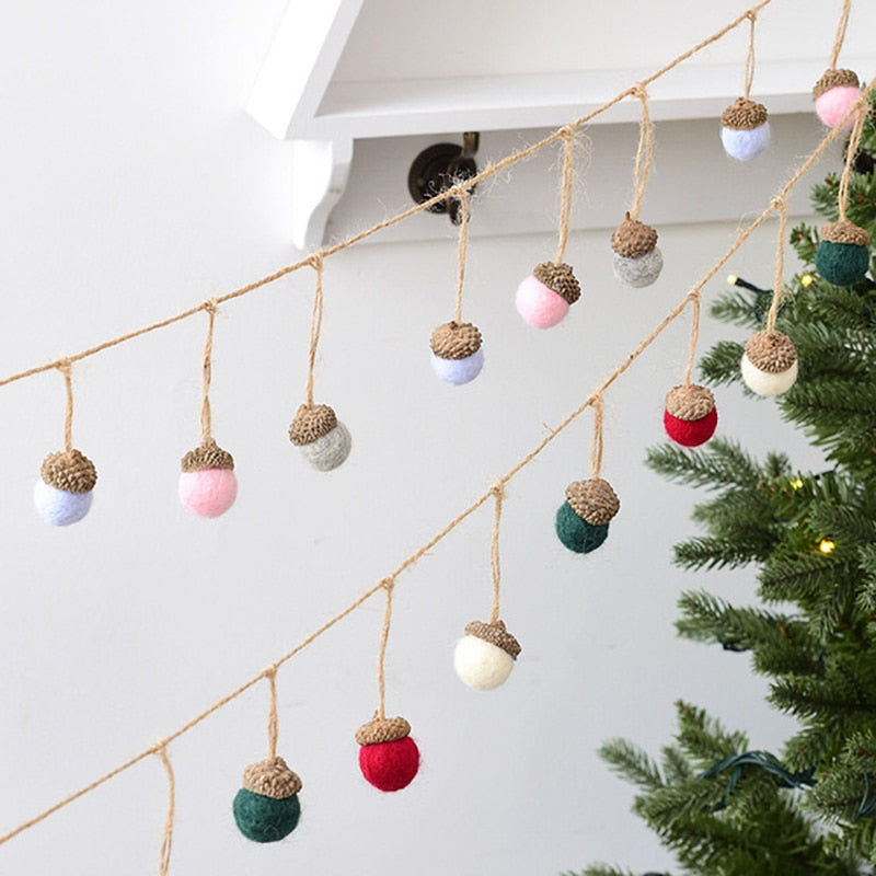 6pcs Acorn Xmas Tree Ornament Wool Felt Pine Cone