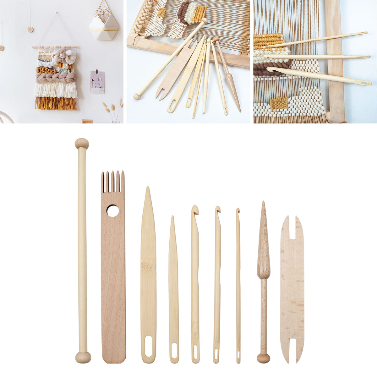 9Pcs/Set Weaving Loom Wood Tools Weaving Shuttle Crochet Needle Hand Loom Stick DIY Craft Tools