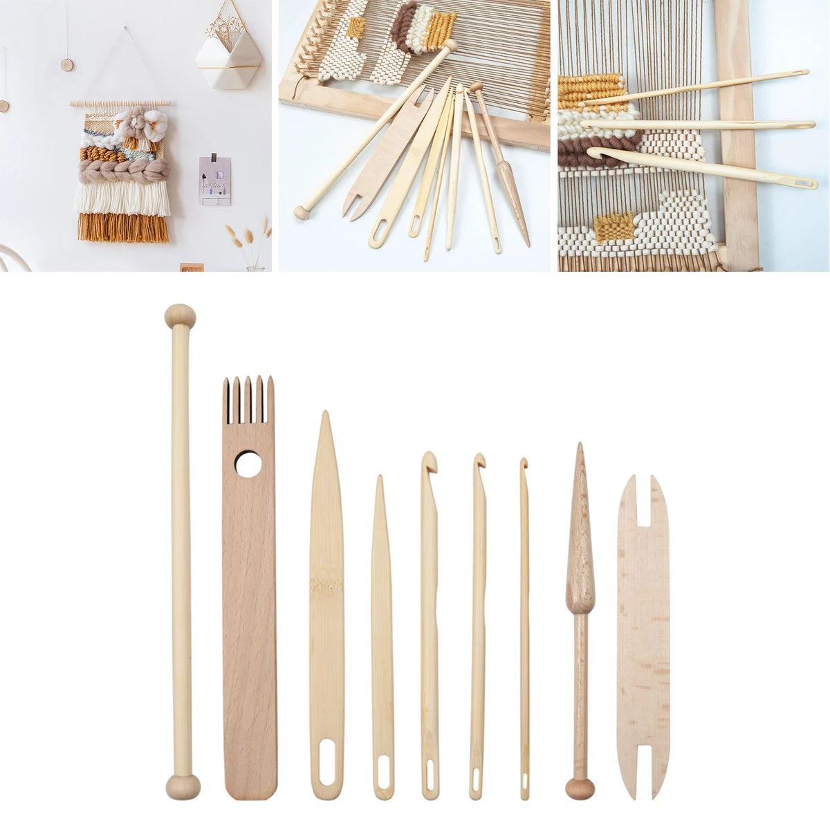 9Pcs/Set Weaving Loom Wood Tools Weaving Shuttle Crochet Needle Hand Loom Stick DIY Craft Tools