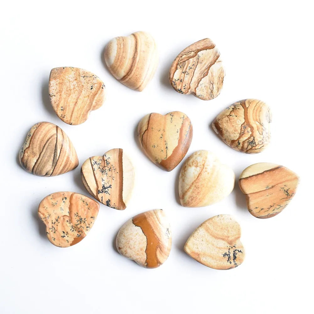 Twelve Natural Stone Heart Shape Cabochons for Jewellery Making 25mm