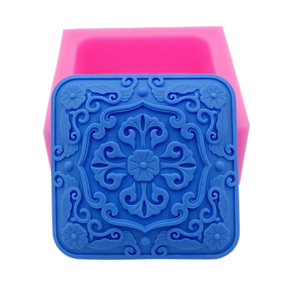 Square Tile Flower Pattern Handmade Soap Bar Mould DIY Crafts