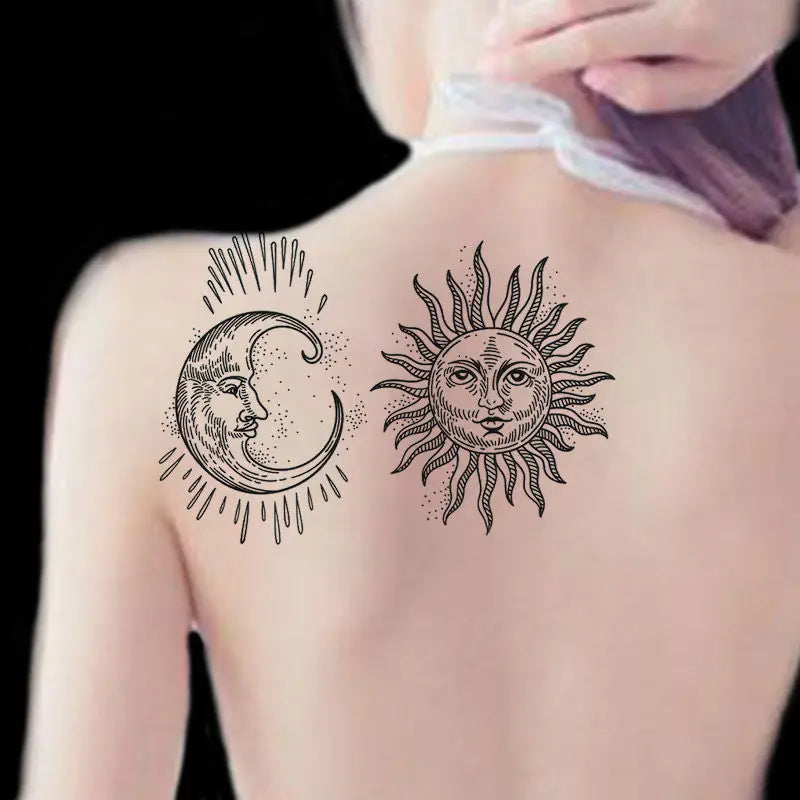Dark Sun Moon Celestial Temporary Tattoos