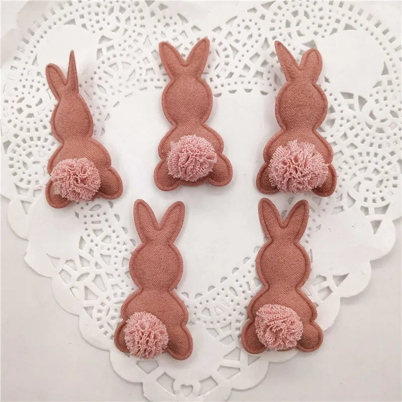 20pcs/lot Felt Rabbit Shapes with Fluffy Tails Padded Appliqués DIY Crafts 2.8*5cm