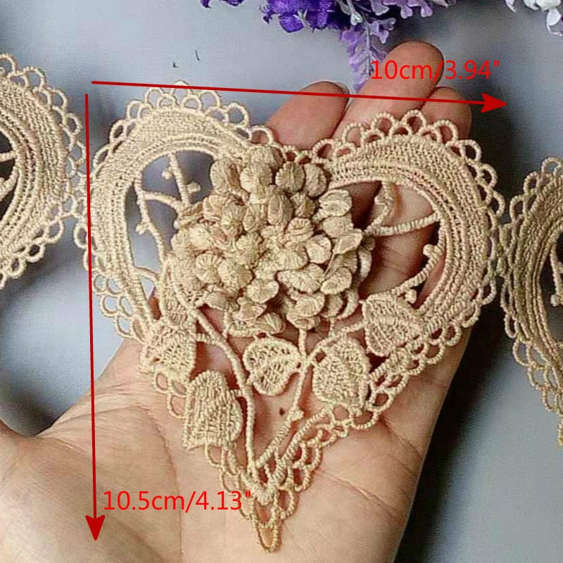 Ten Embroidered Cotton Lace Heart Flowers Lace Ribbon Trim