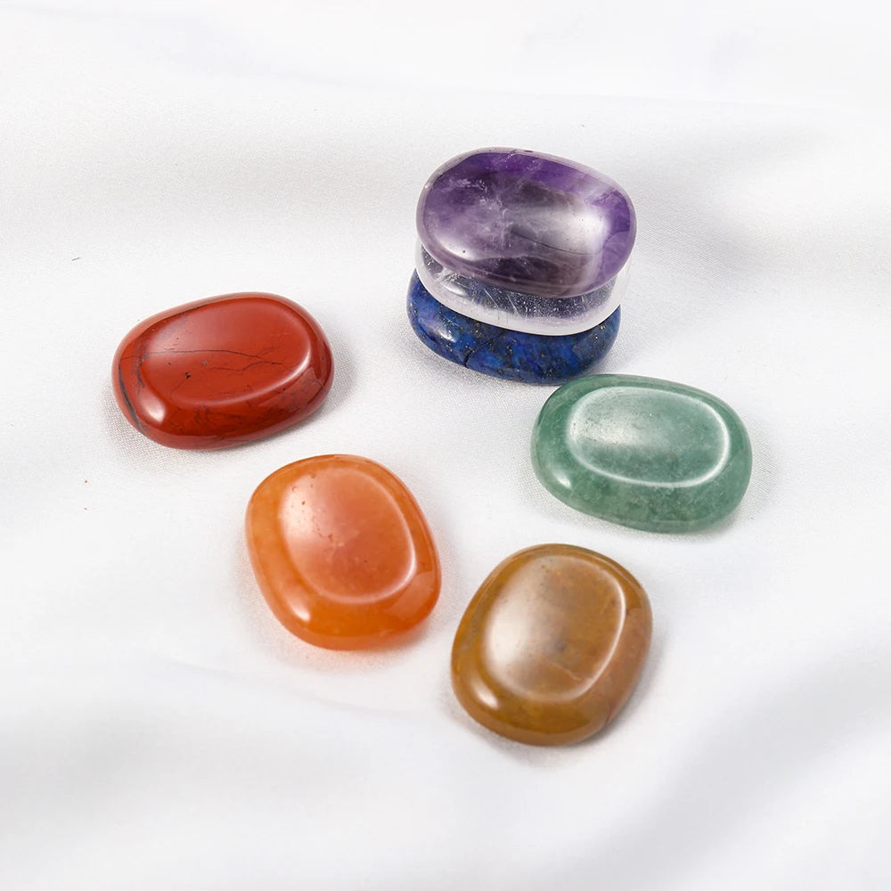 Set of Natural Oval Thumb Worry Stones Seven Chakra Crystal Set