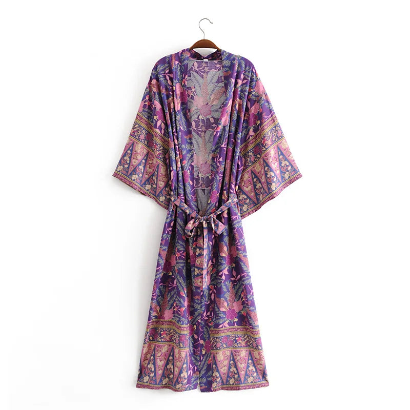 Elhiza's Purple Boho Long Kimono Robe Cover-up