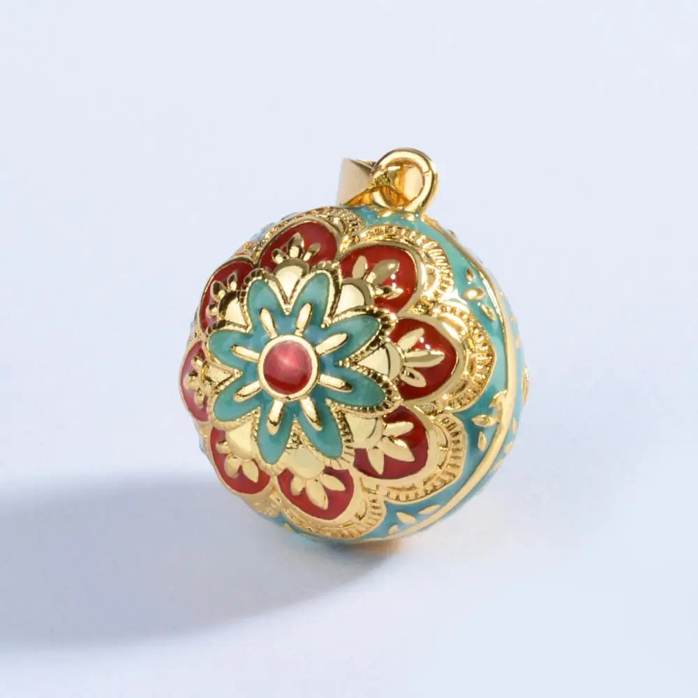 Flower Bell Enamel Harmony Sound Ball Mexican Bola Pendant Necklace