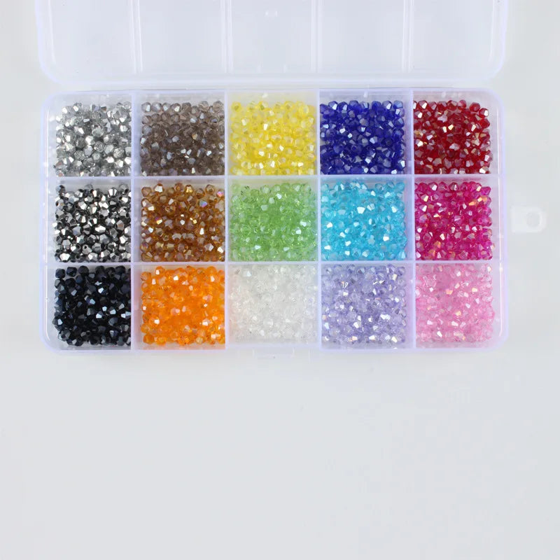 24 Colour Bicone Crystal Glass Beads Set with Storage Case Sparkling Faceted Beads for Jewellery Making DIY Craft