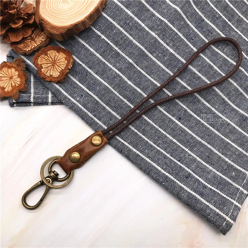 Leather Lanyard Strap Wrist Neck Keychain