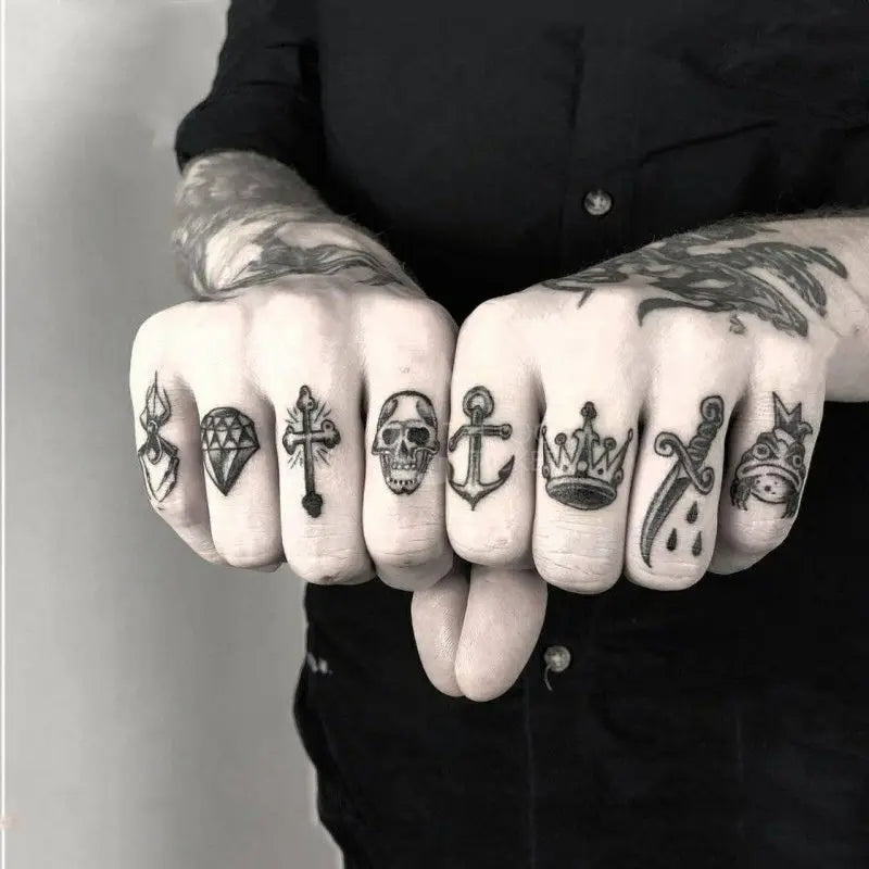 Finger Small Temporary Tattoos Cross Diamond Spider Crown Art