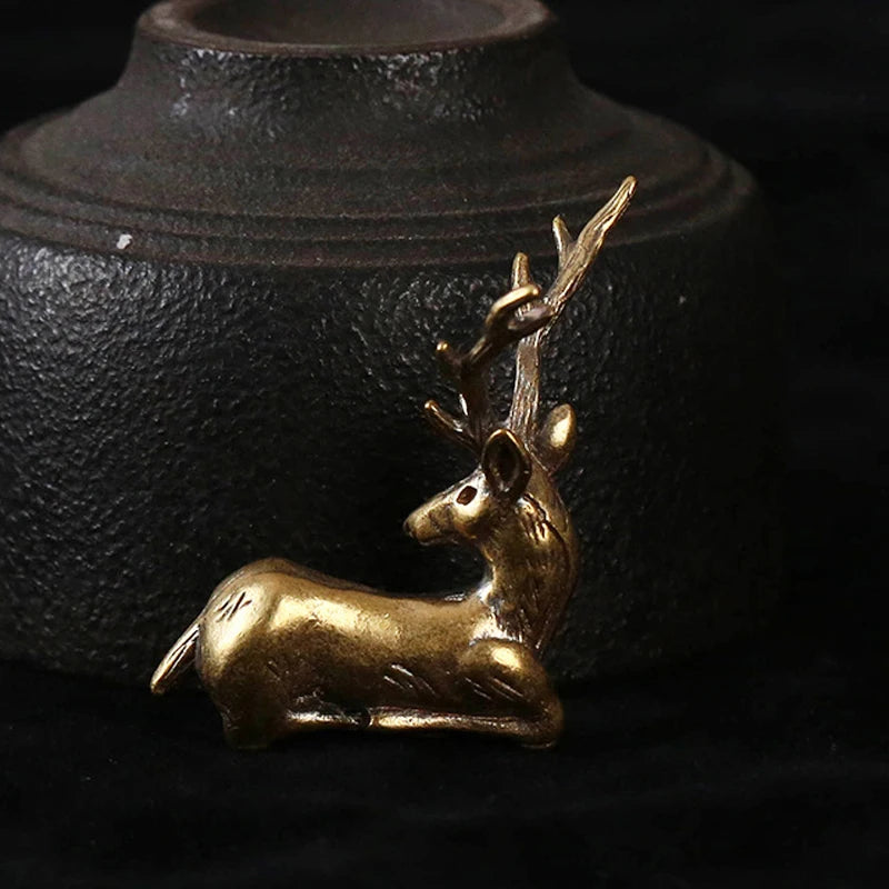 Copper Deer Elk Reindeer Figurine Tea Pet