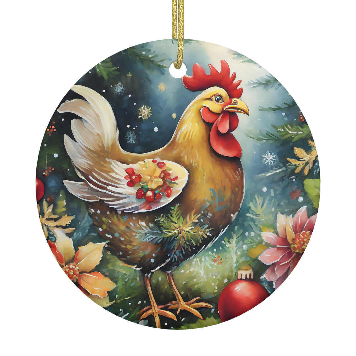 Chicken Ceramic Christmas Ornament