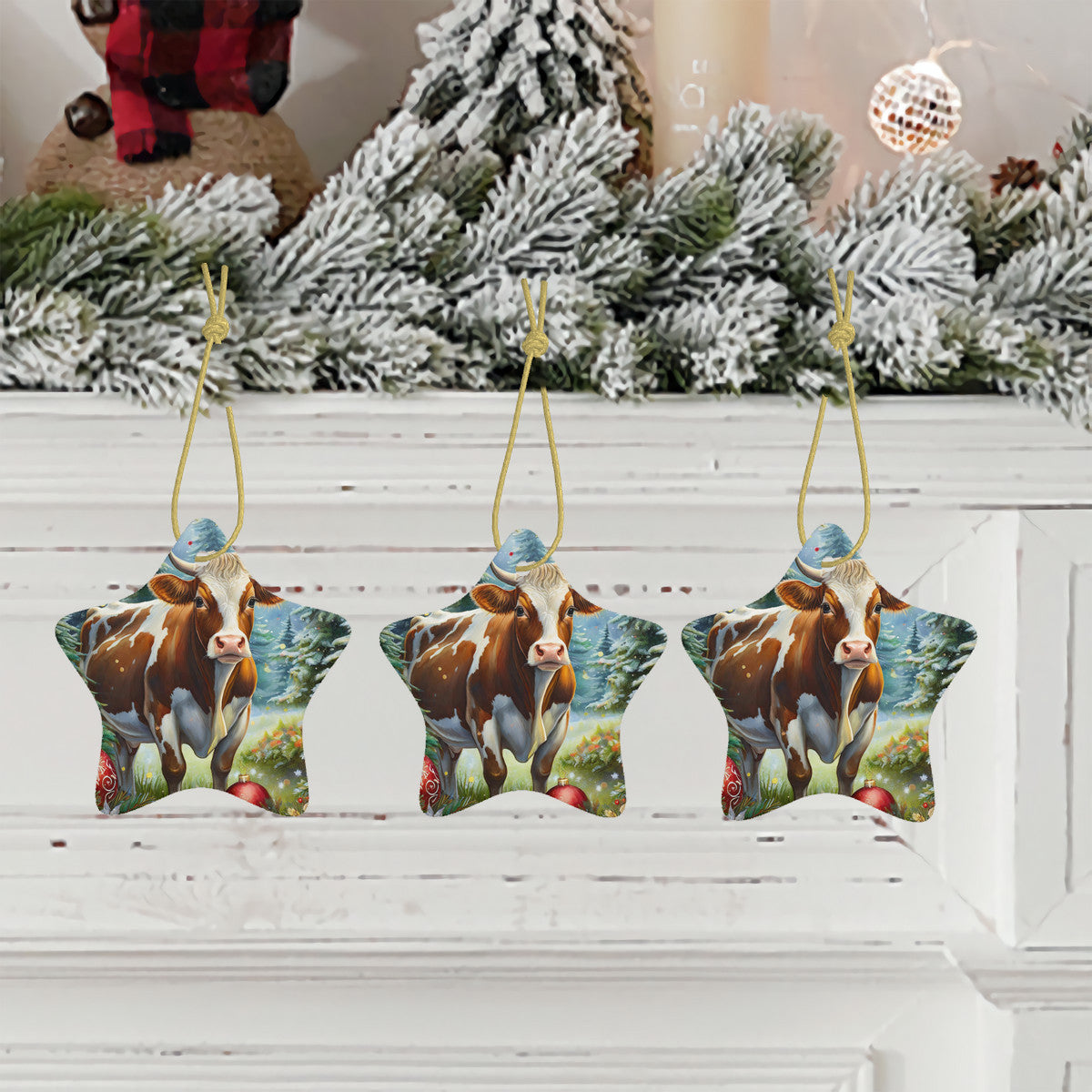 Cow Ceramic Star Shape Christmas Ornament