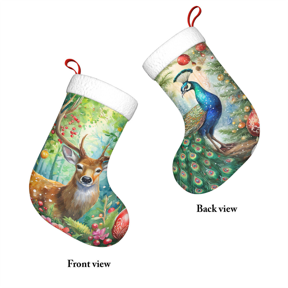 Woodland Deer & Peacock Christmas stockings