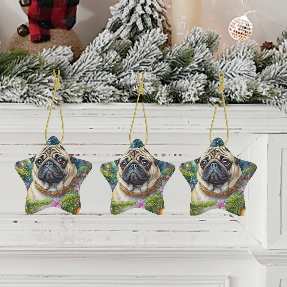 Star Pug Ceramic Star Shape Christmas Ornament