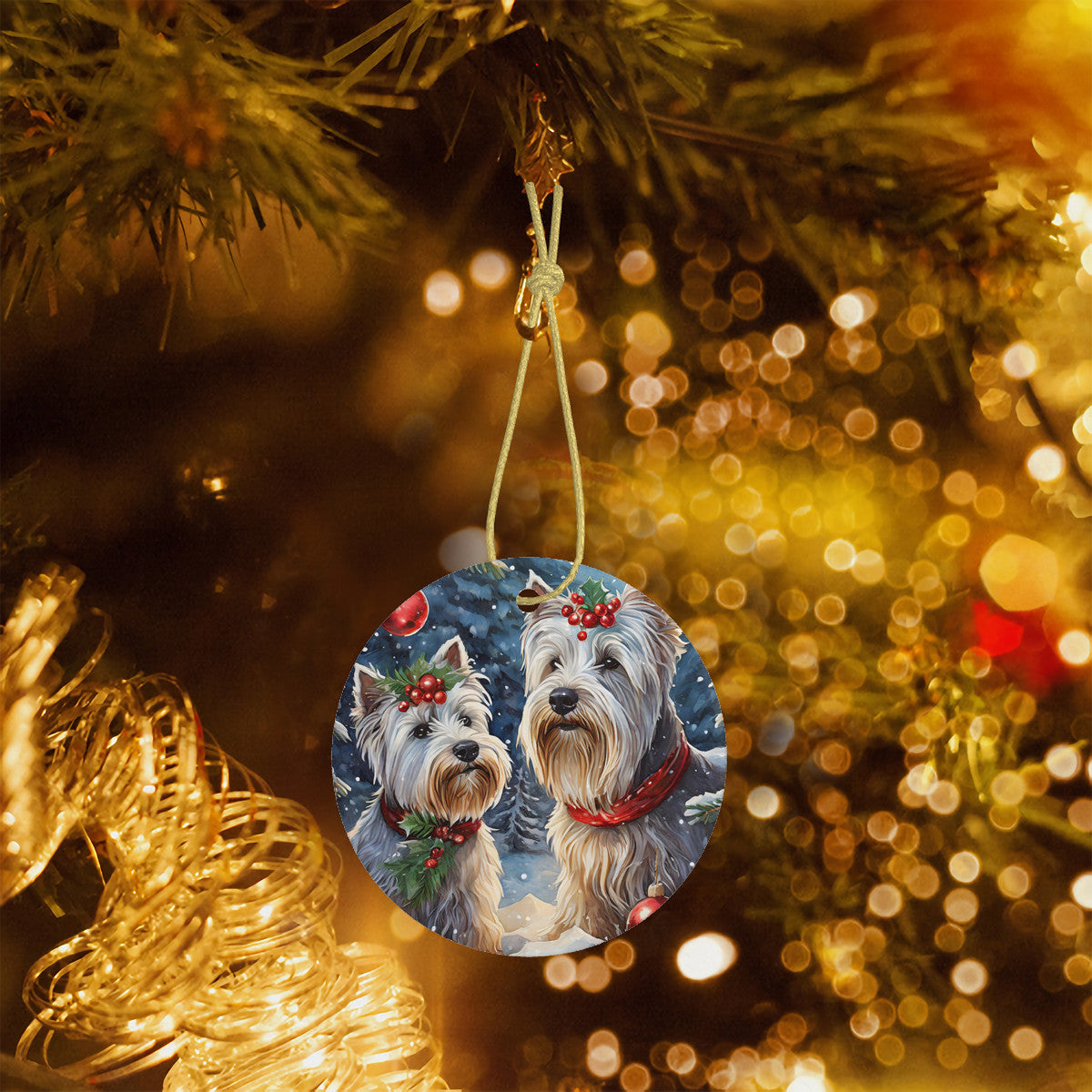 West Highland Terriers Ceramic Christmas Round Ornament