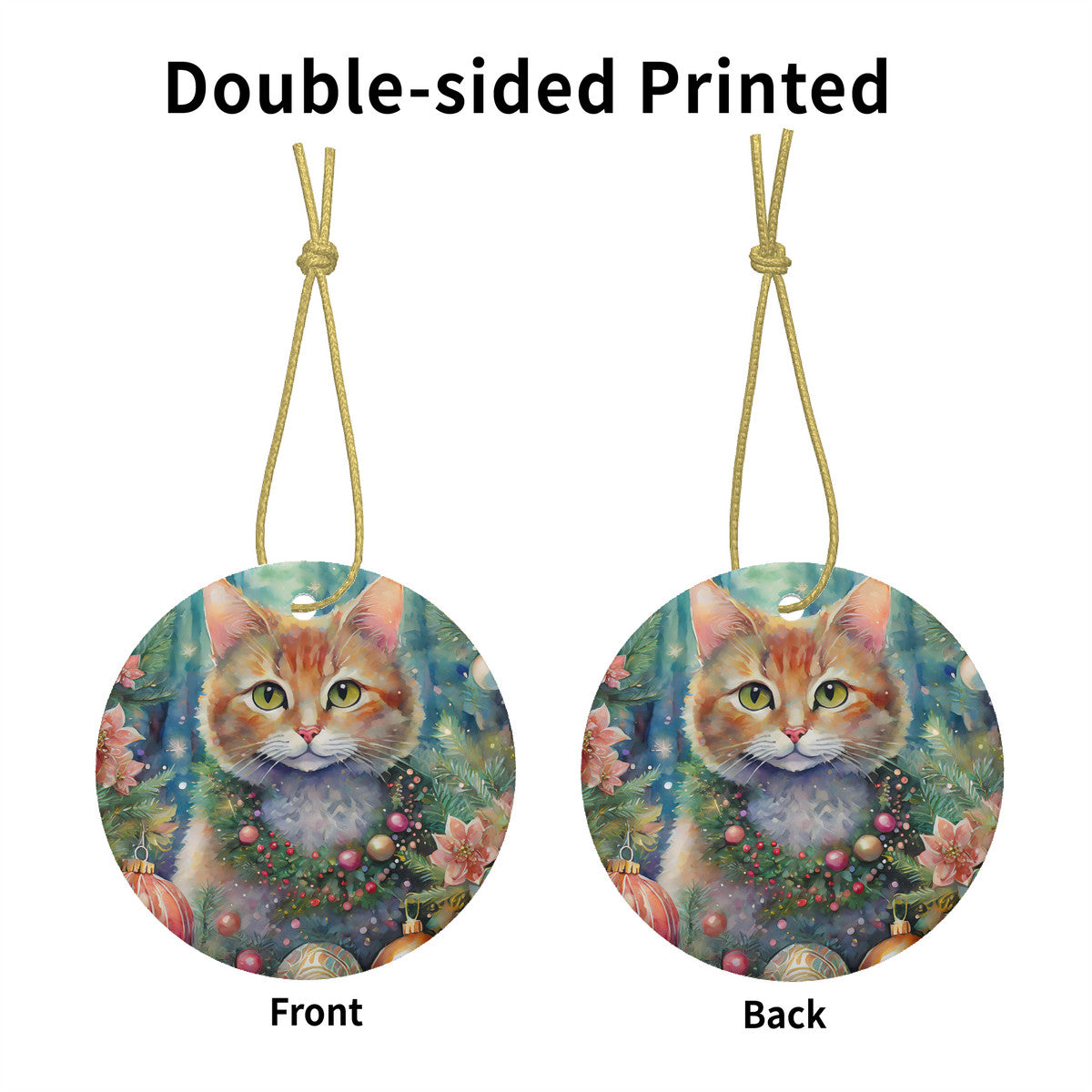 Ginger Cat Ceramic Christmas Ornament