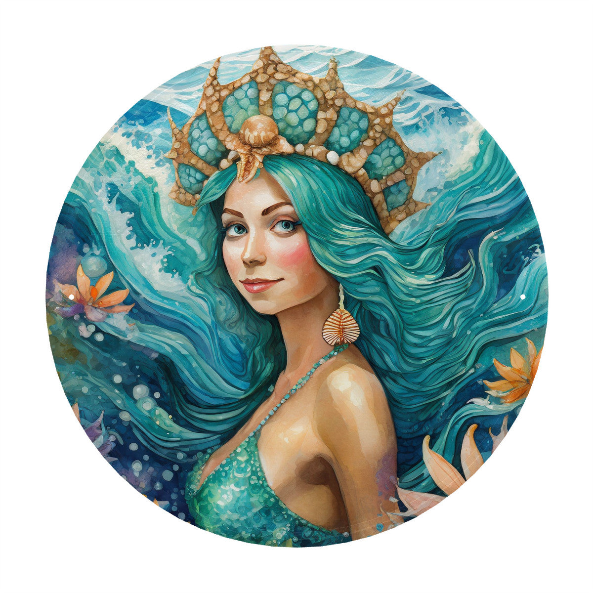 Mermaid Margot Round Steel Metal Art Decor