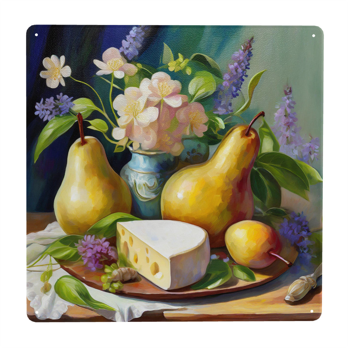 Still Life Cheese and Pears Square Steel Metal Wall Art Decor