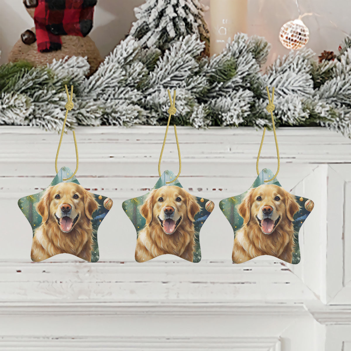 Golden Retriever Ceramic Star Shape Christmas Ornament