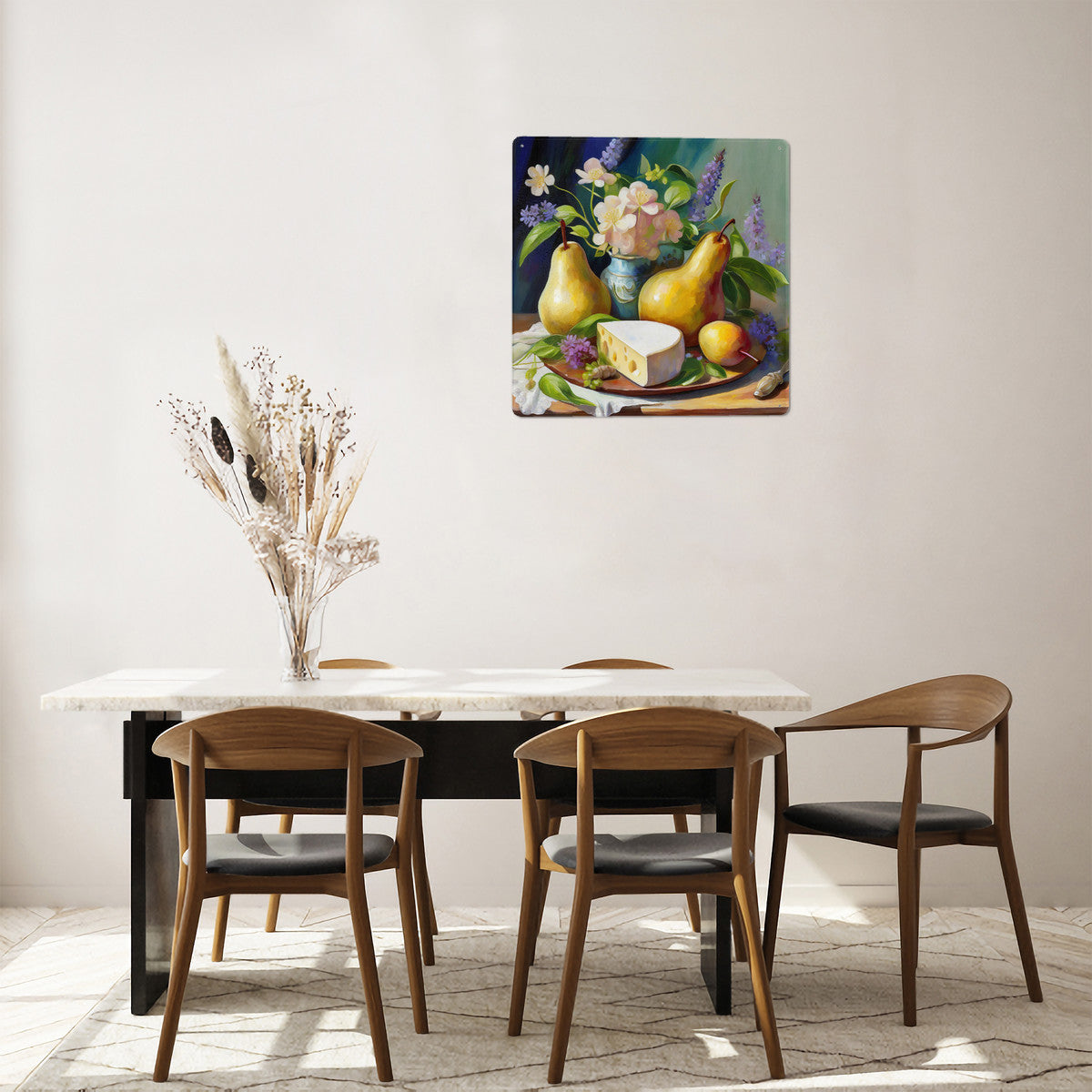 Still Life Cheese and Pears Square Steel Metal Wall Art Decor