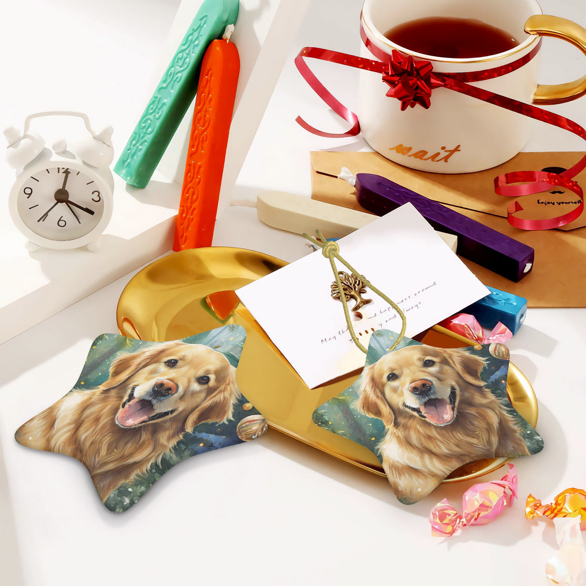 Golden Retriever Ceramic Star Shape Christmas Ornament