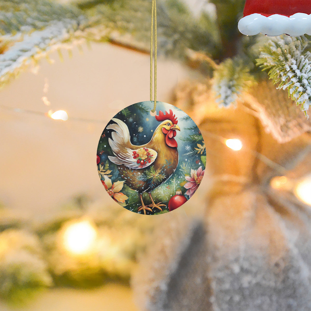 Chicken Ceramic Christmas Ornament