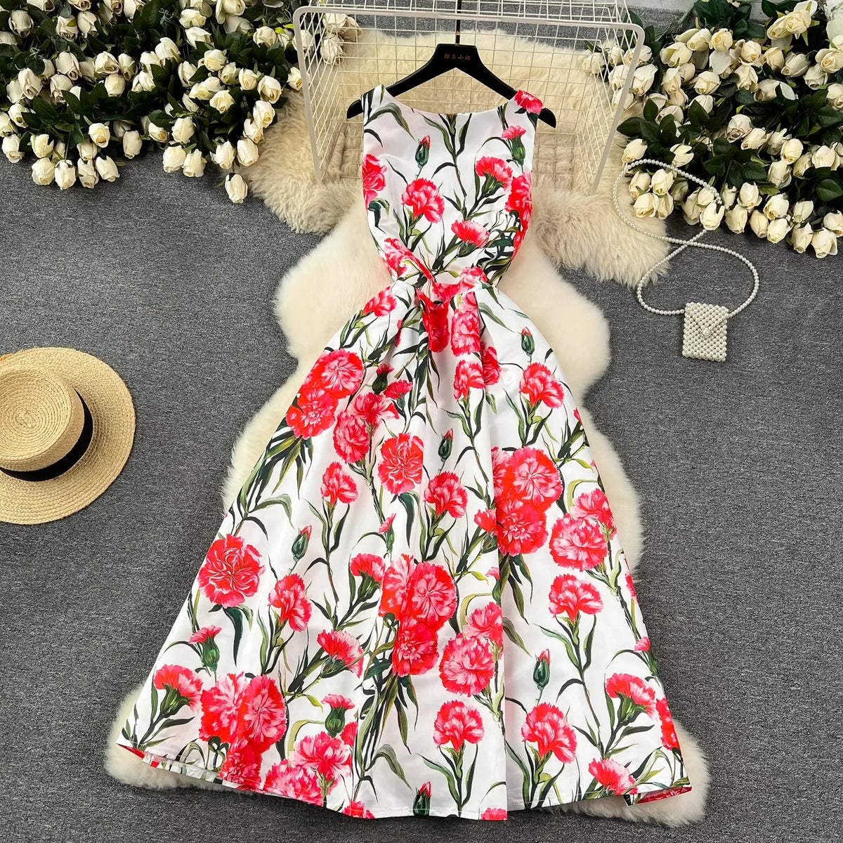Spring Races Floral Tank Dress with Pockets
