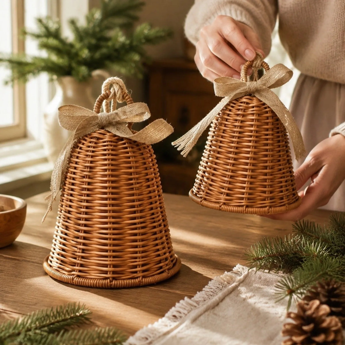 Rattan Bell Hanging Ornament Woven Pendant Christmas Decoration