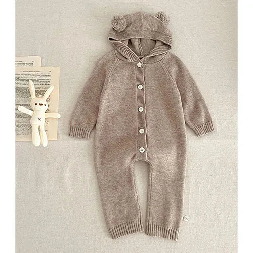 Baby and Toddler Knitted Romper Bear Bunny Ear Hooded Jumpsuits for Boys Girls