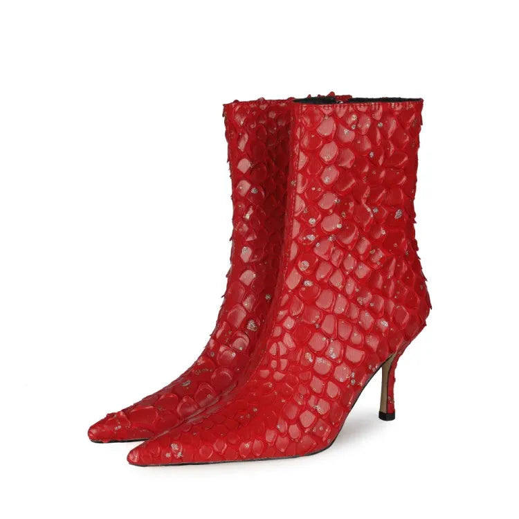 Sssseriously Ssssasssy Sssshort Boots Black Red Snake Ankle Boots