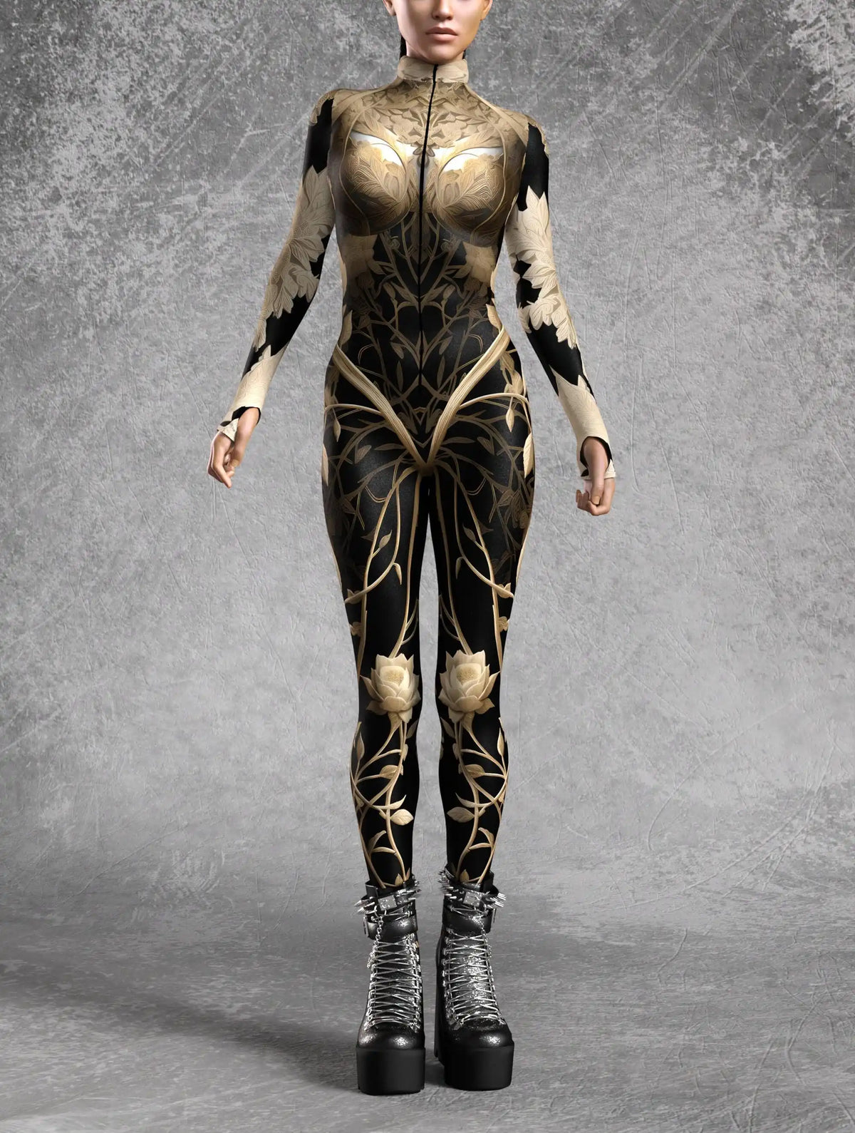 Nocturnal Enigma CyberPunk Armour Bodycon Jumpsuit Cosplay Costume Halloween Festival Fit Zentai Suit