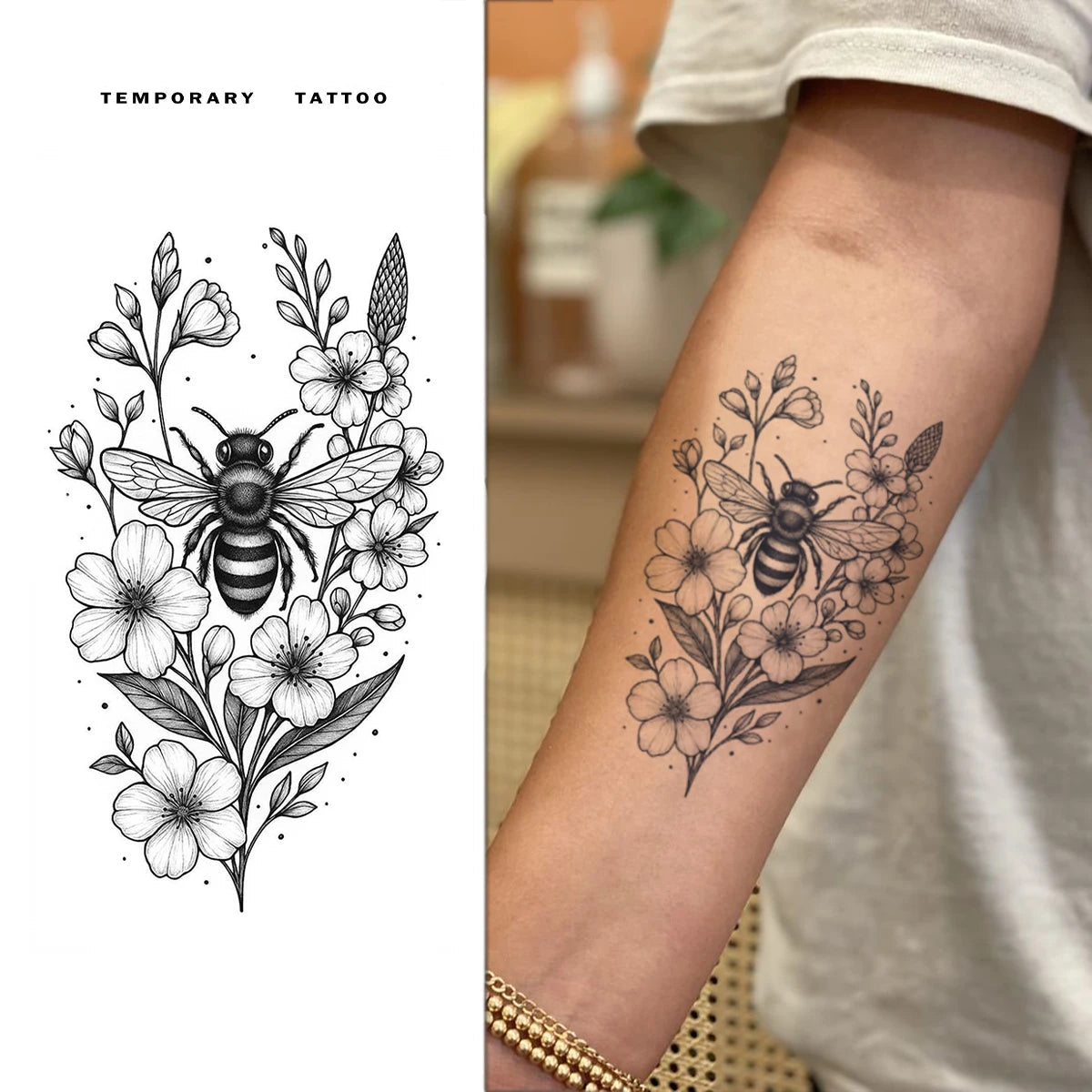 Bee Bouquet Temporary Tattoo