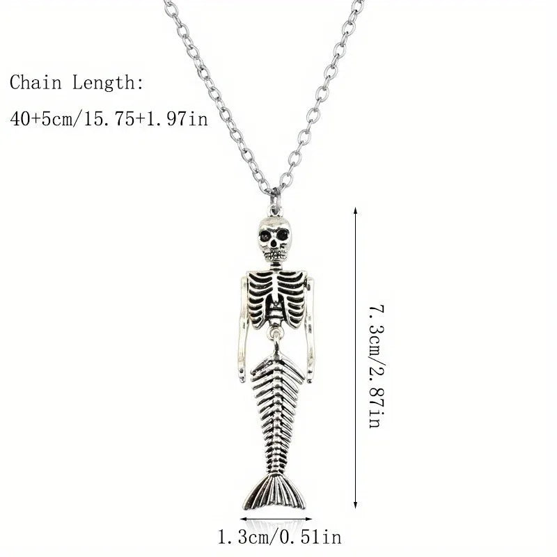 Mermaid Skeleton Halloween Jewellery Necklace, Earrings, Keychain
