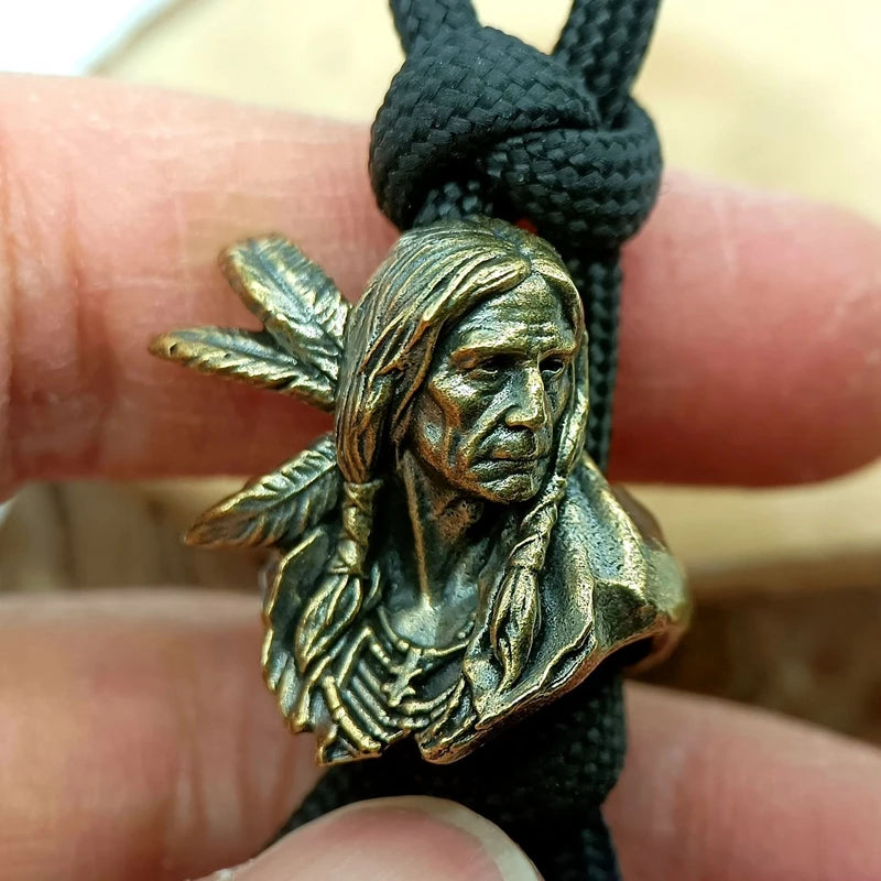 Indian Warrior Brass Paracord Beads Lanyard Dreadlock Beard Bead