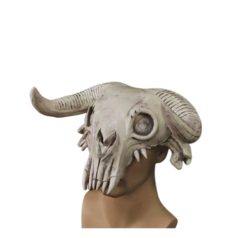 Bull Head Skull Mask Long Horn Totem Helmet Headwear Cosplay Costumes Props Latex Masks