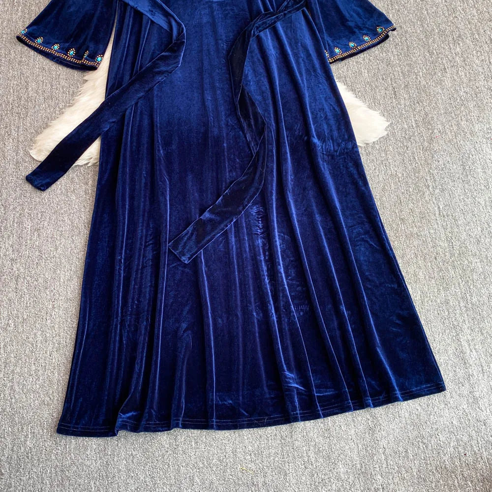 Royal Peacock Velvet Dress