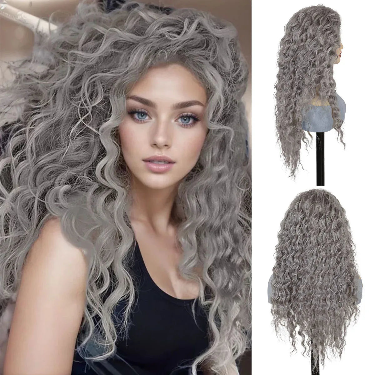 Long Curly Wig Water Wave Thick Fluffy Hair Cosplay Wigs 28 Inch