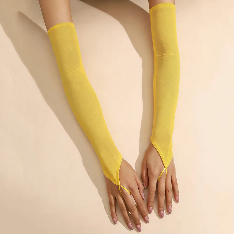 16 Colours Sheer Mesh 48cm Long Hook Finger Gloves Stretchy Sun Protection Cosplay Dance Wear