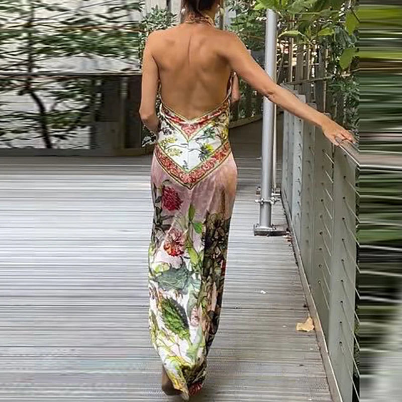 Elani's Vacation Halter Neck Dress Draped Backless
