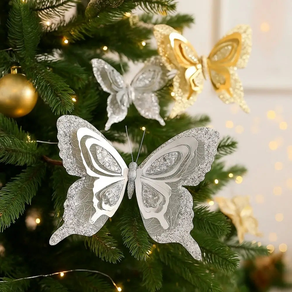 Glitter Christmas Butterfly Ornaments with Clips