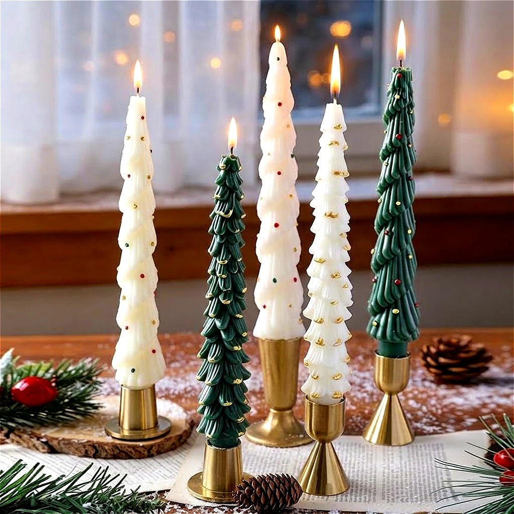 Christmas Tree Taper Candle Pine Tree Candlestick Xmas Dinner Table Decor