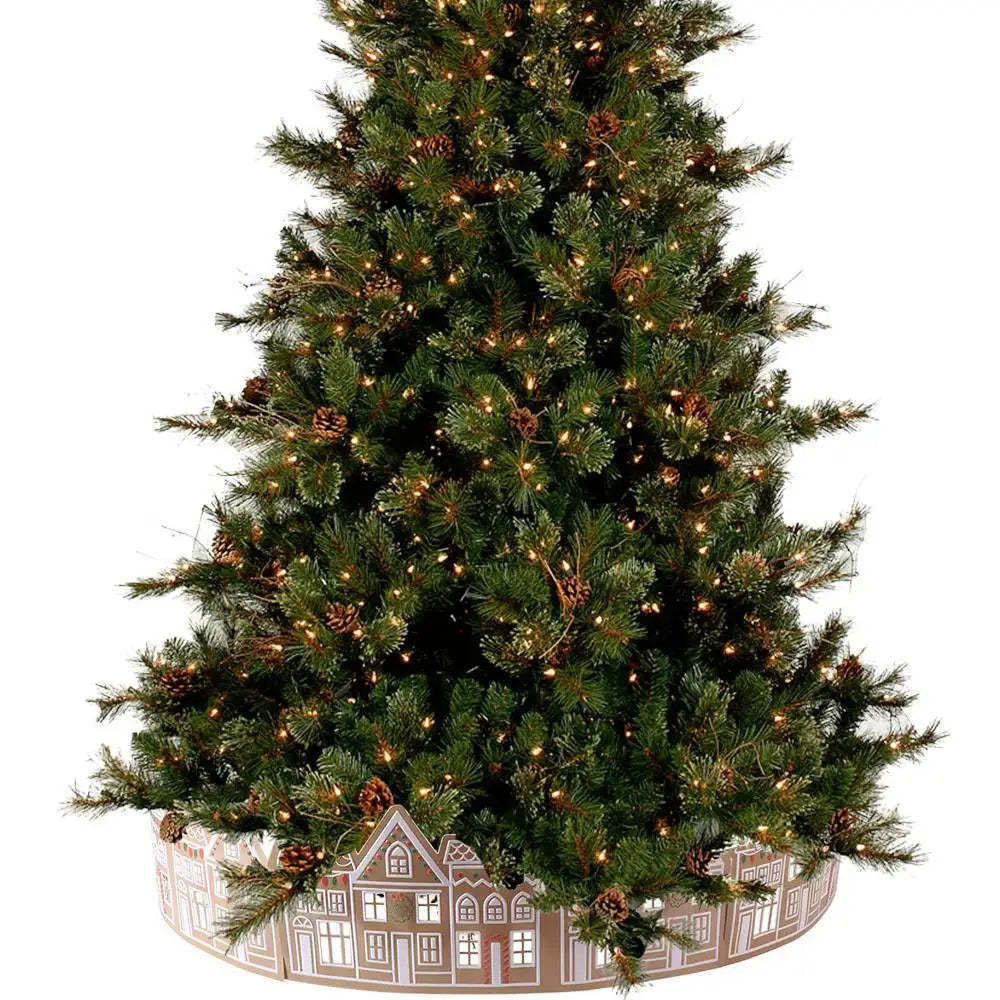Gingerbread Houses Christmas Tree Collar with LED Lights Xmas Tree Skirt PVC Reusable Xmas Tree Base Cover