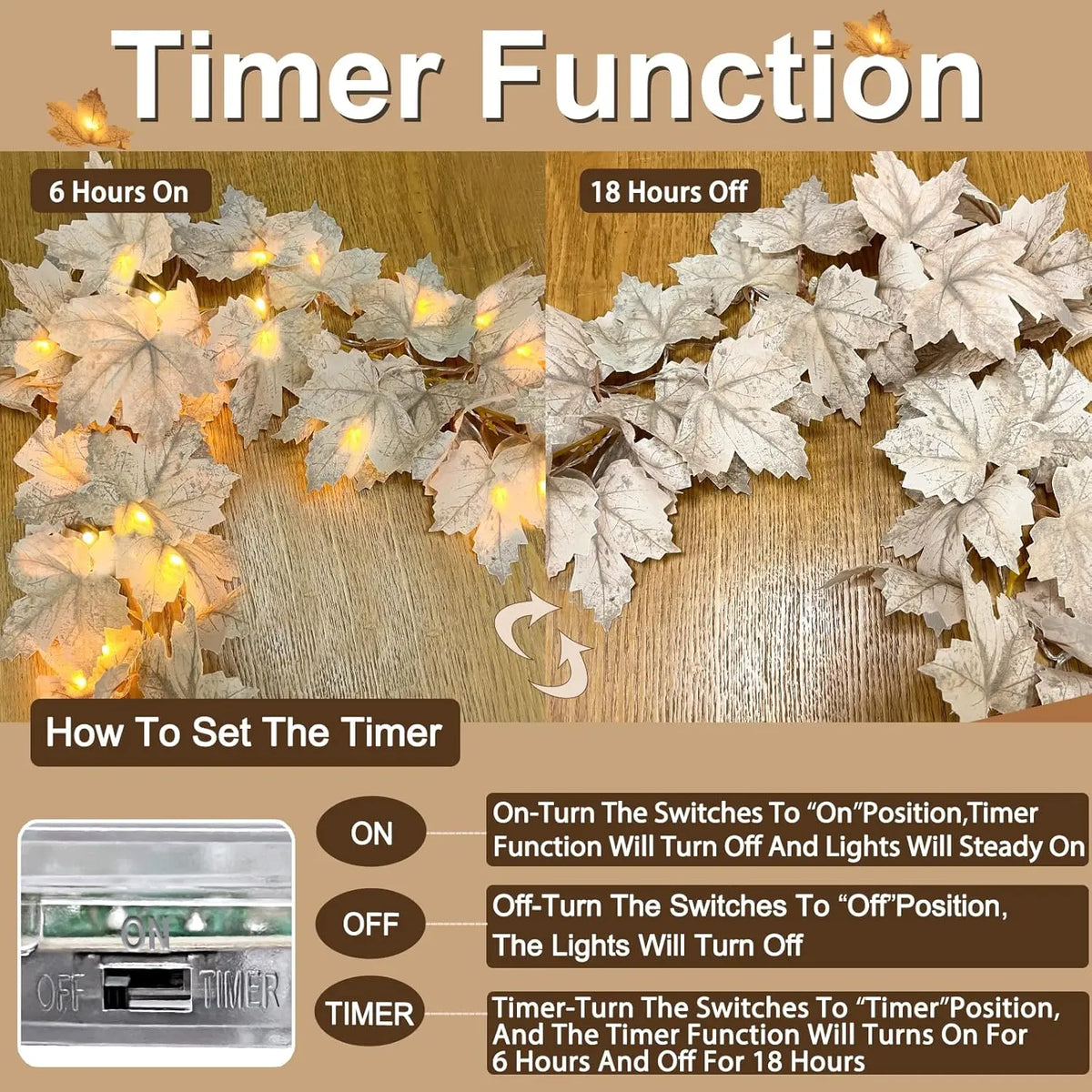 2 Pack Fall Maple Leaves Garland with Lights