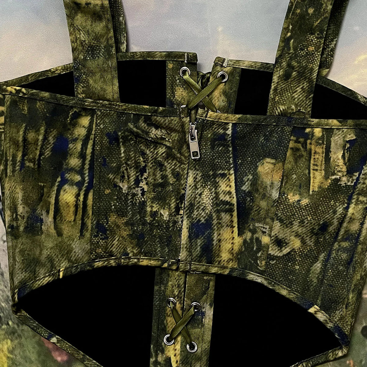 Forest Green Overbust Lace Up Front Boned Bodices With Zipper