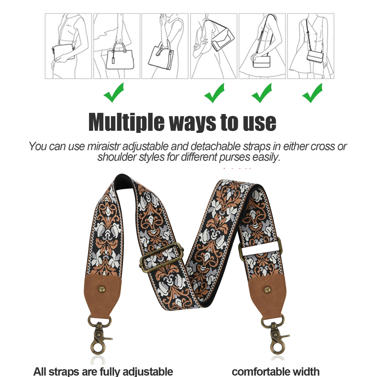 Boho Guitar Straps Embroidered Wide Handbag Luggage Straps