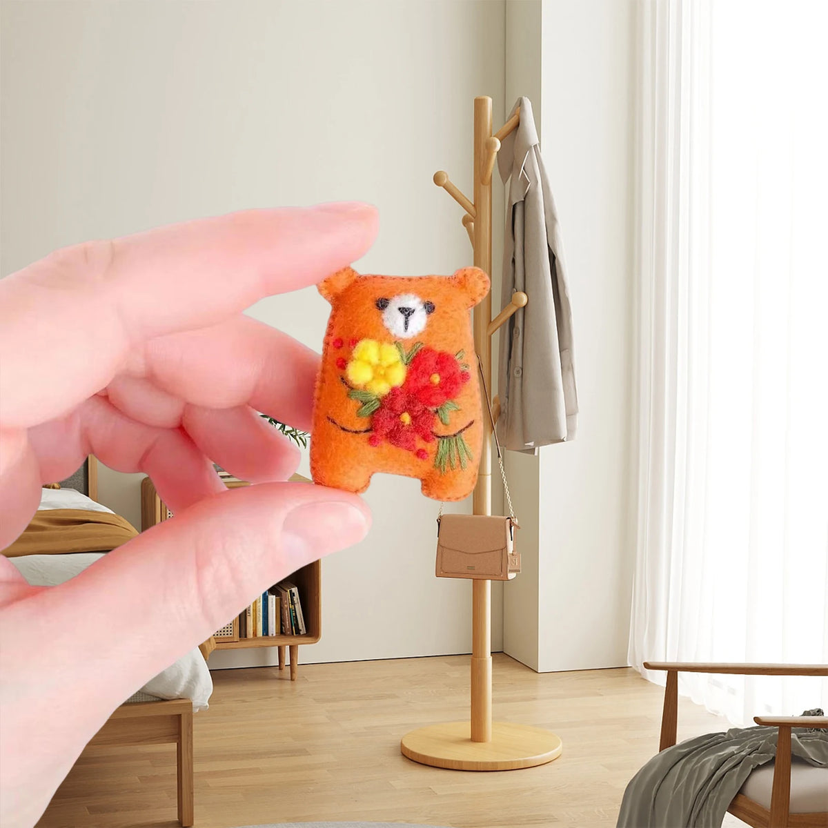 Bouquet Bear Doll Miniature Pocket Hug 5.5*4cm Felt Little Plushie Toy