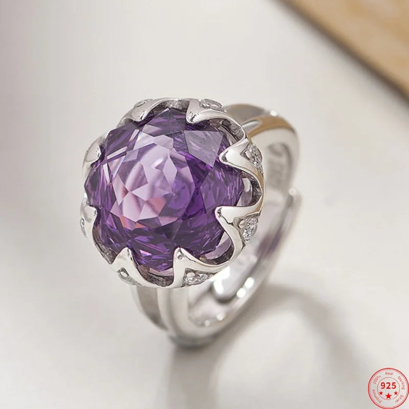 Nymphaea's Jewel S925 Sterling Silver Ring Natural Amethyst Morganite Zircon