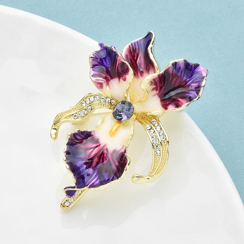 Enamel Orchid Flower Brooches