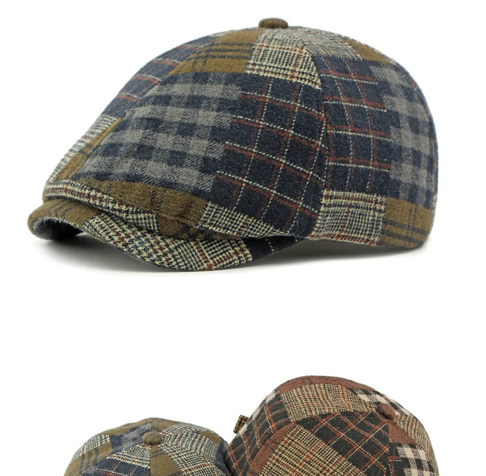 Patchwork Plaid Cabbie Beret Hat